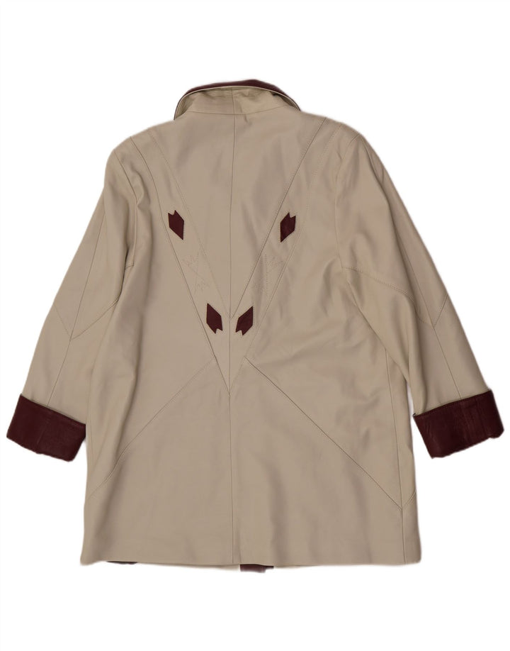 Casaco de couro feminino vintage UK 14 médio off white couro colorblock
