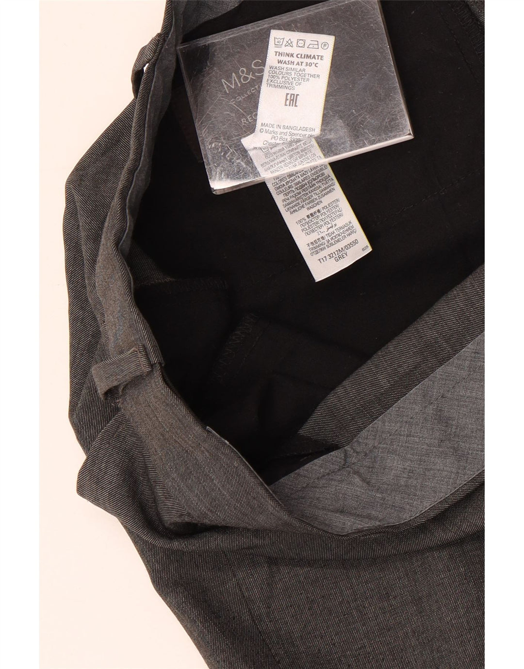 Calça masculina de terno reto MARKS & SPENCER W42 L31 poliéster cinza