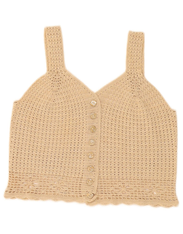 Blusa feminina vintage vintage UK 8 pequena bege