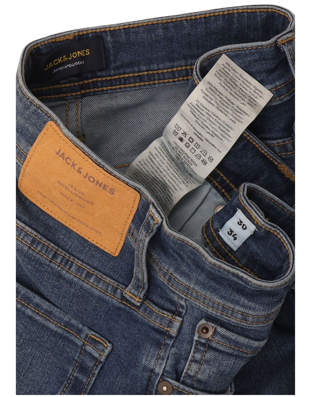 Jack & Jones Masculino GLENN Slim Jeans W30 L34 Azul Algodão