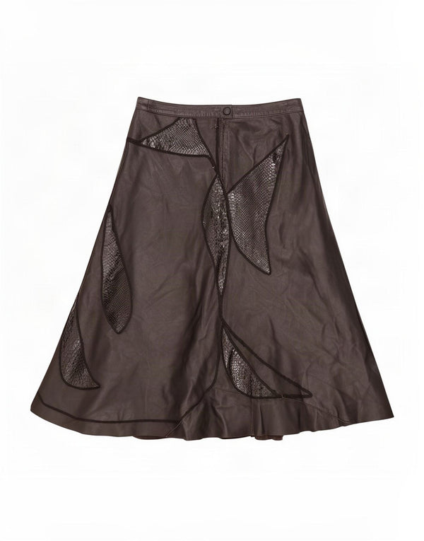 Saia de couro feminina vintage IT 44 médio W28 patchwork preto