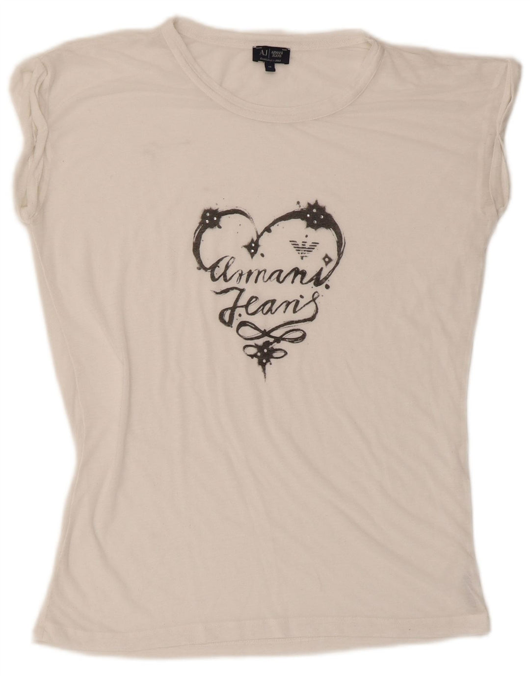 Camiseta feminina Armani Jeans gráfica EU 40 médio branco