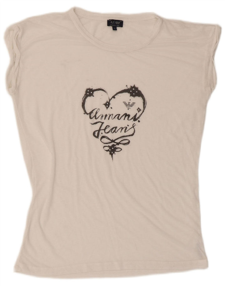 Camiseta feminina Armani Jeans gráfica EU 40 médio branco