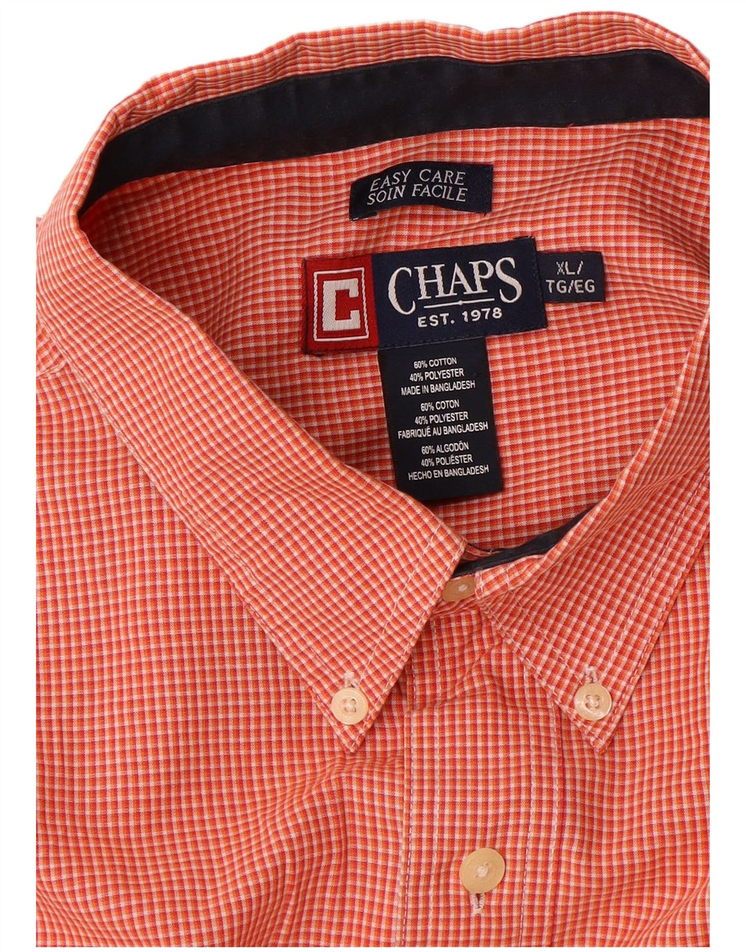 Camisa masculina Chaps XL laranja algodão guingão