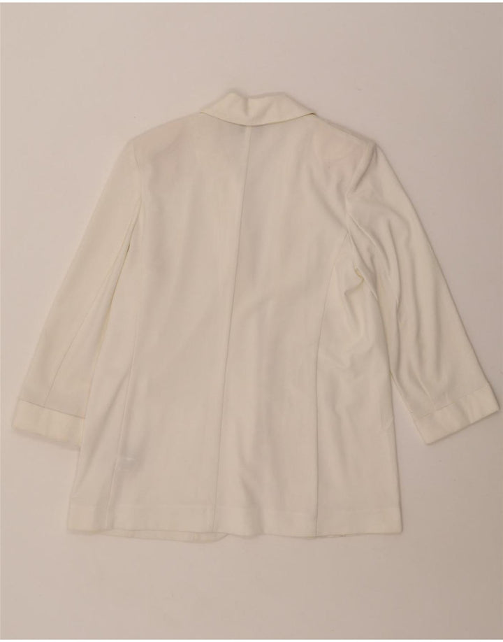 Jaqueta blazer feminina MARKS & SPENCER manga 3/4 aberta Reino Unido 12 médio branco