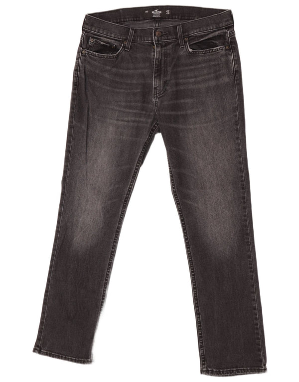 Hollister Mens Slim Straight Jeans W32 L30 Algodão Cinza