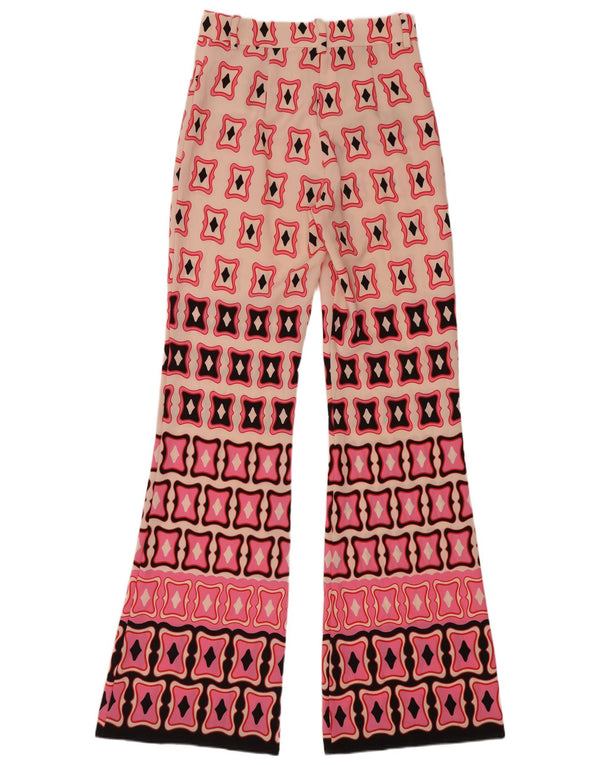 Zara Calça feminina casual cintura alta flare XS W24 L33 rosa geométrica