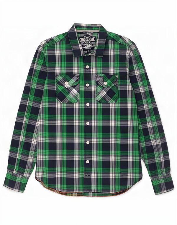 Camisa masculina Superdry Slim Fit XL algodão xadrez verde