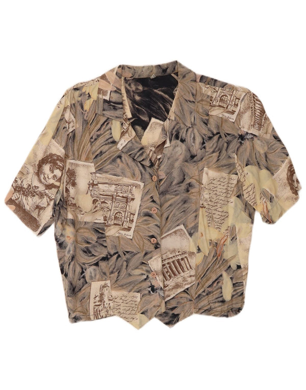 Blusa feminina vintage com estampa gráfica UK 12 cinza médio floral