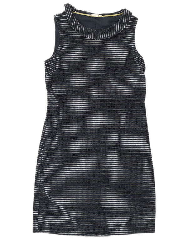 Vestido feminino branco sem mangas com bainha UK 10 pequeno azul marinho listrado