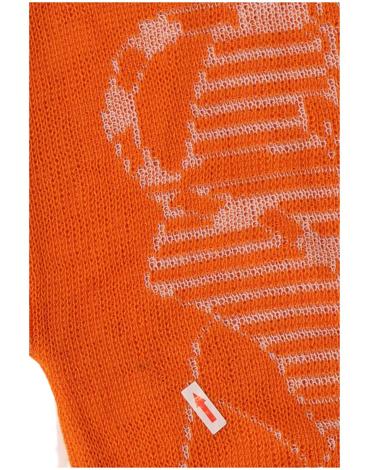 Suéter feminino vintage com gola redonda e gola redonda, Reino Unido 12, médio, laranja, acrílico