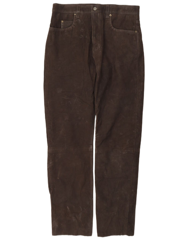 Calça masculina de camurça reta Front Line IT 52 XL W38 L34 couro marrom