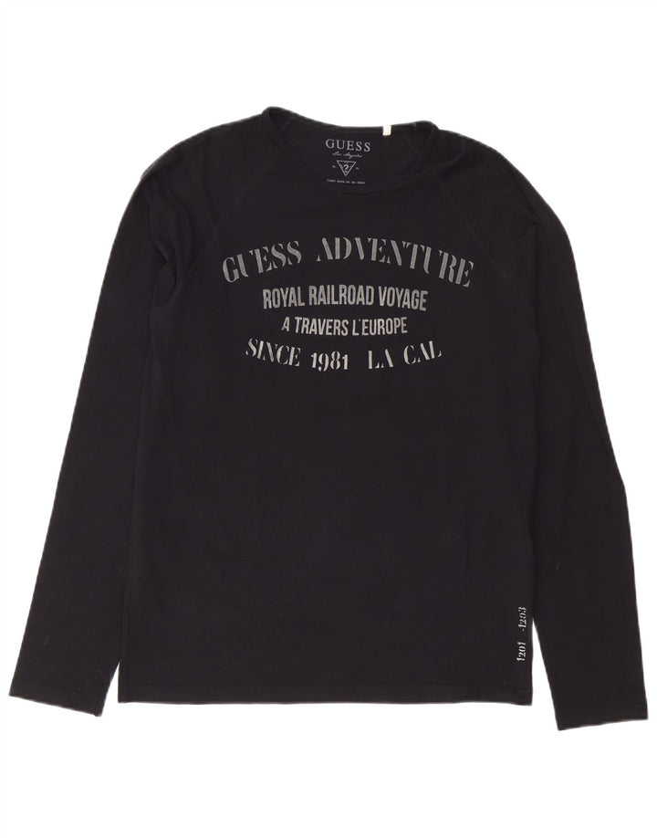 Guess Camiseta masculina gráfica manga comprida média preta