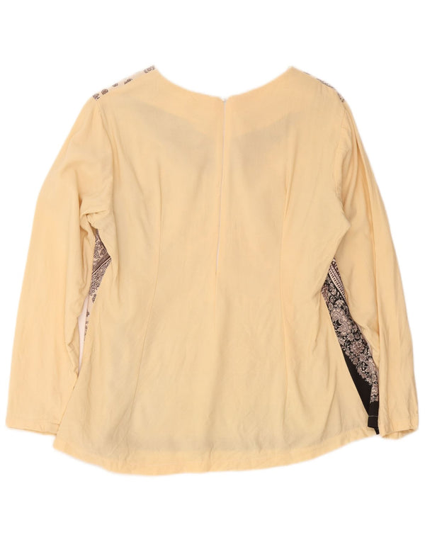 Blusa feminina vintage de manga comprida UK 16 grande bege paisley