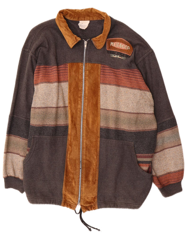 Jaqueta bomber gráfica masculina vintage UK 42 XL cinza colorblock acrílico