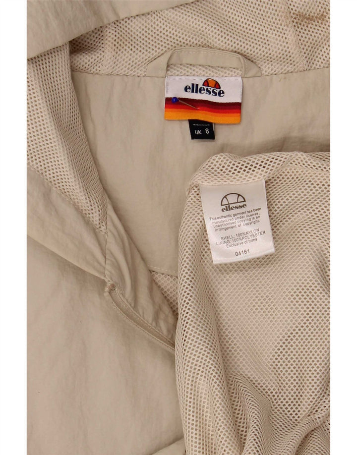 Jaqueta de chuva Ellesse feminina grande com capuz e capuz Reino Unido 8 pequena bege nylon