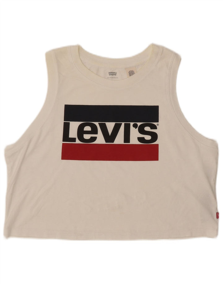 Colete feminino LEVI'S Crop Graphic Vest UK 16 grande algodão branco