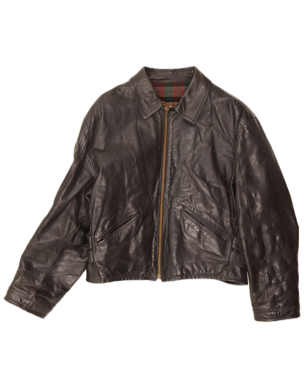 Jaqueta de couro vintage feminina IT 52 2XL couro preto