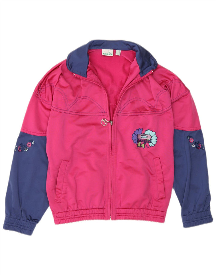 Diadora Womens Tracksuit Top Jacket UK 28 Small Pink Colourblock Poliéster