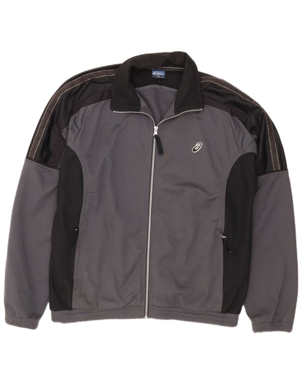 Asics Mens Tracksuit Top Jacket XL Grey Colourblock Polyester Sports