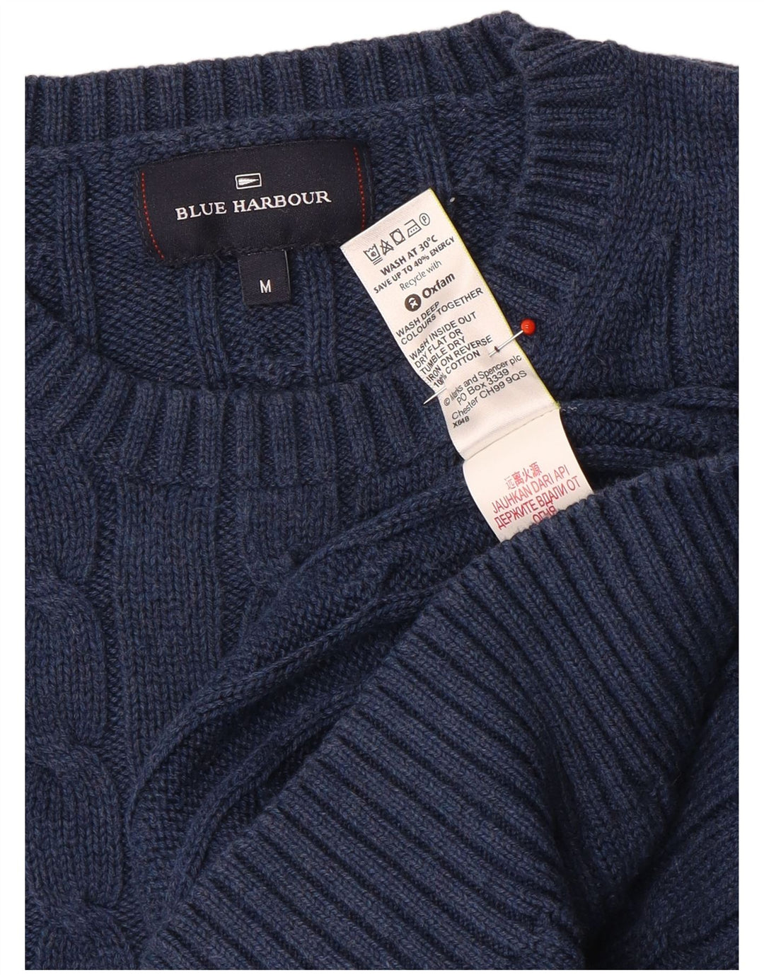 Suéter masculino Marks & Spencer Blue Harbor com gola redonda, azul marinho médio