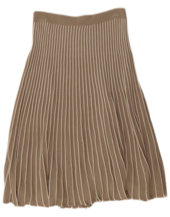 Saia de malha feminina Hugo Boss W26 pequena listrada bege