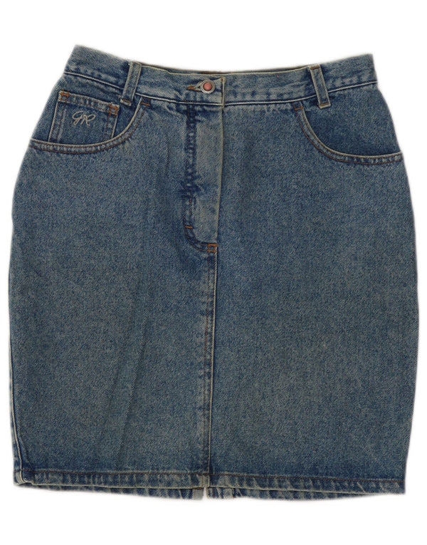 Saia jeans de cintura alta feminina vintage IT 46 grande algodão azul W30