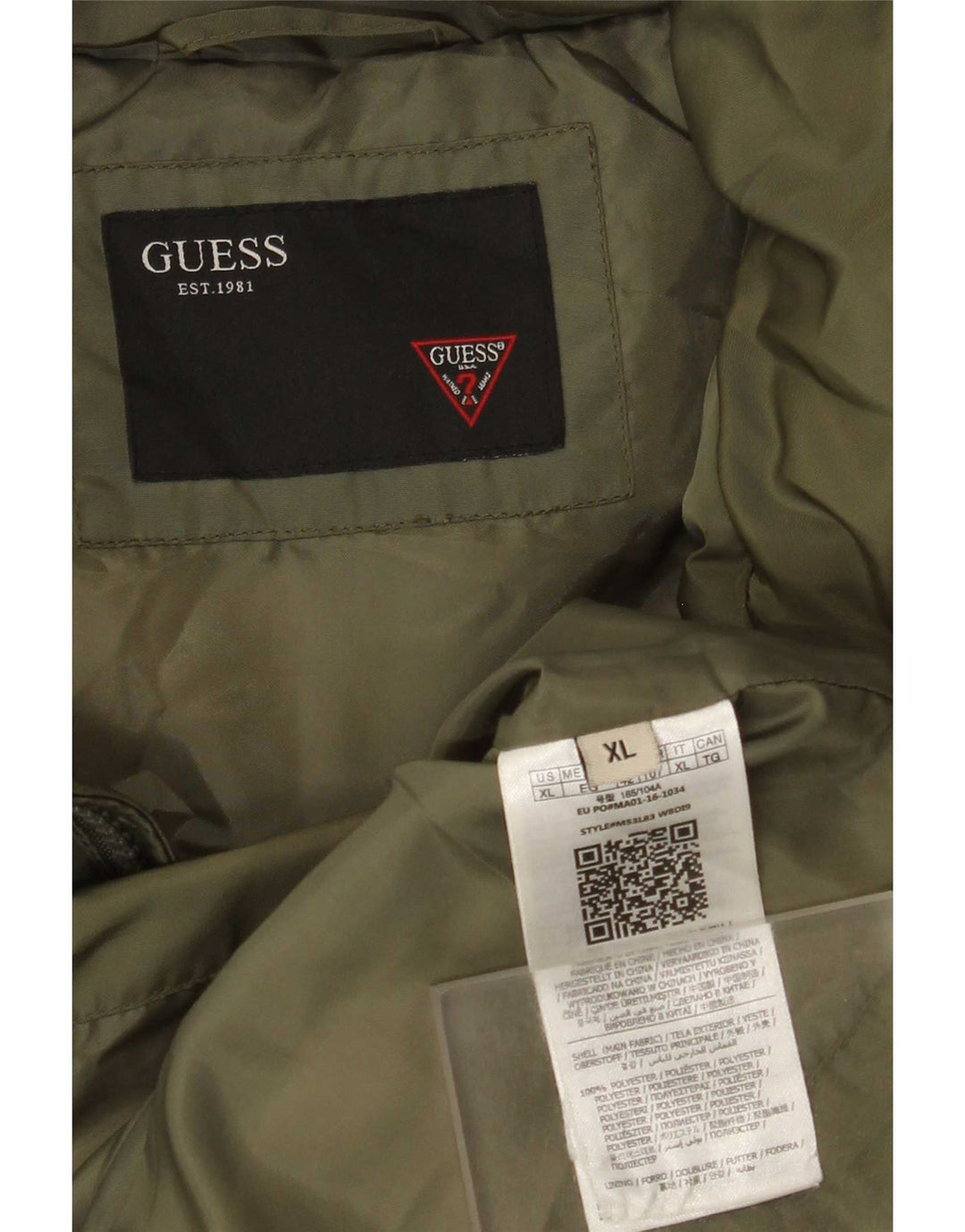 Jaqueta acolchoada masculina Guess UK 42 XL poliéster verde