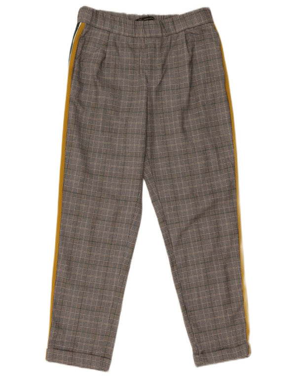 Calça feminina Zara cônica cortada pequena W28 L25 cinza houndstooth