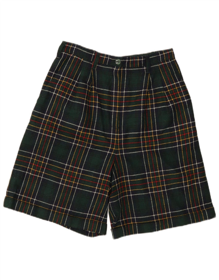 Shorts feminino vintage de cintura alta W28 xadrez verde médio