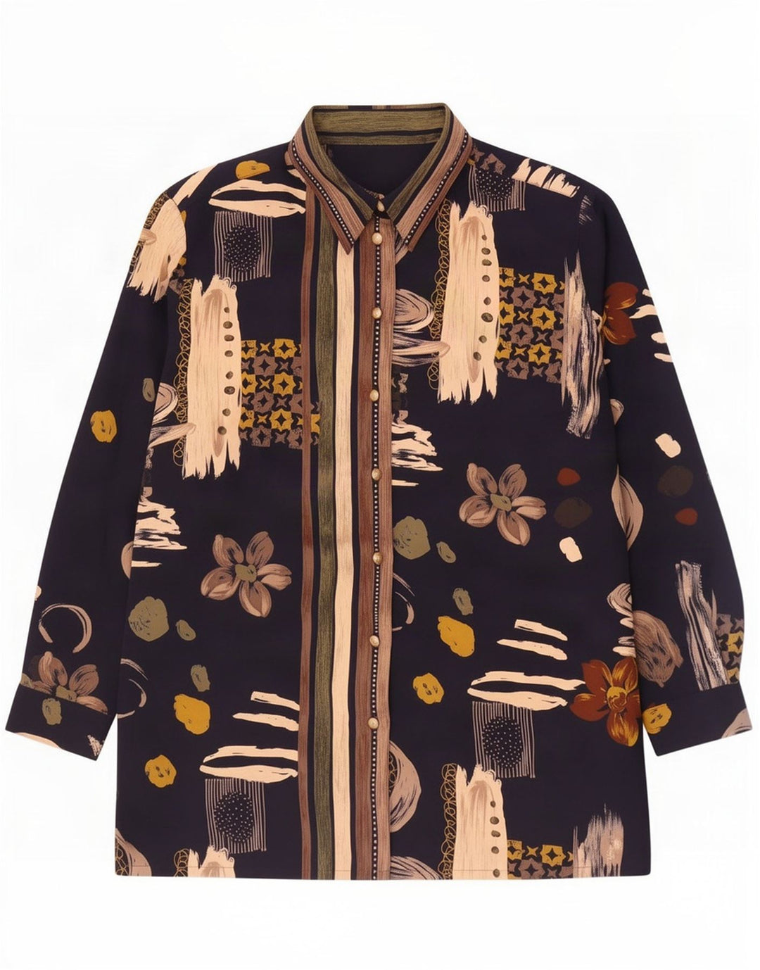 Blusa feminina vintage com padrão abstrato, camisa de poliéster azul marinho UK 20 2XL