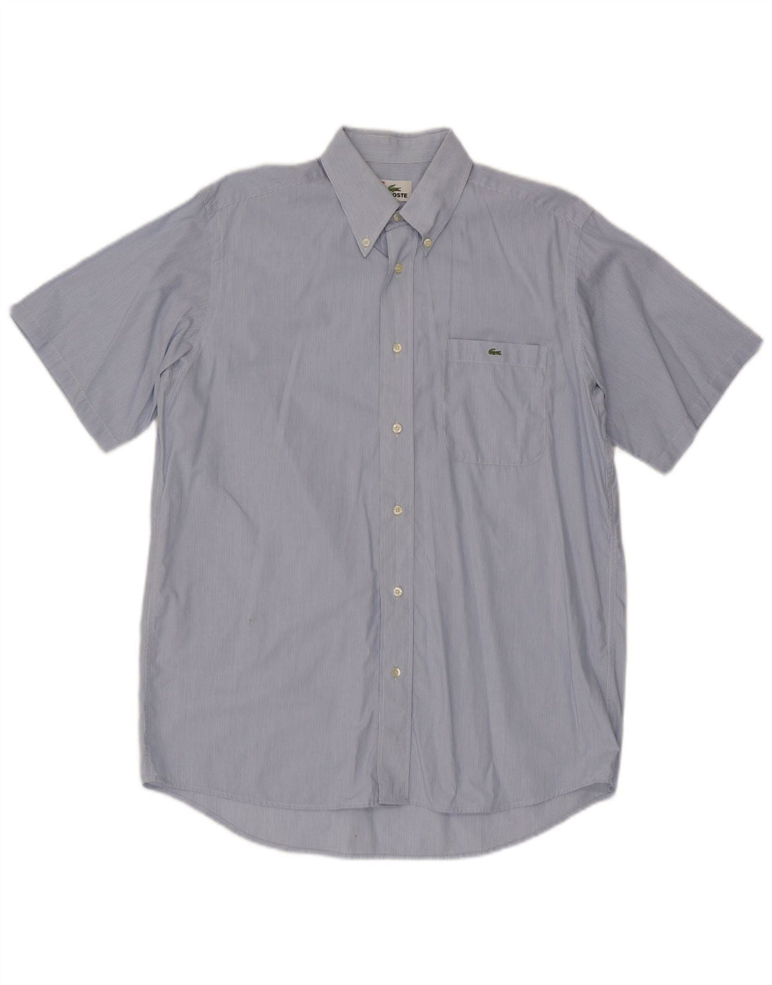 Lacoste Camisa masculina de manga curta tamanho 39 algodão risca de giz azul médio