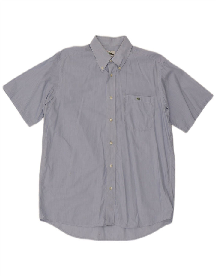 Lacoste Camisa masculina de manga curta tamanho 39 algodão risca de giz azul médio