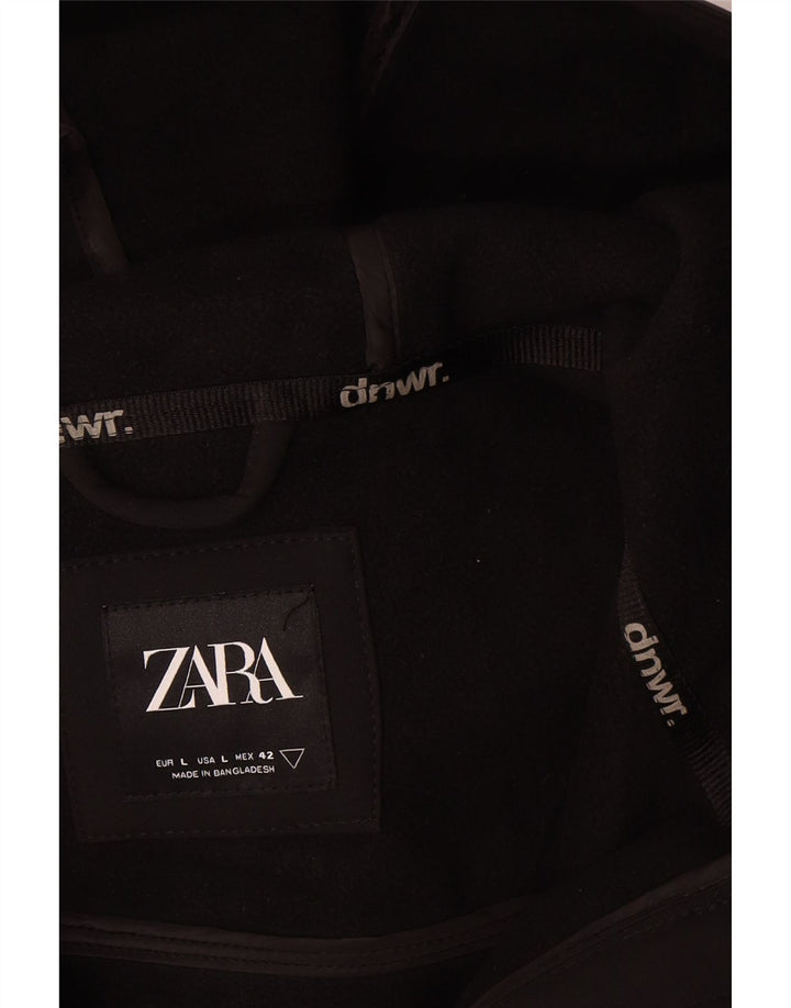 Jaqueta corta-vento masculina Zara com capuz Reino Unido 40 grande poliéster preto