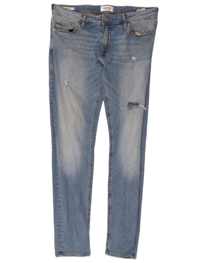 JACK & JONES Mens Liam Distressed Jeans Skinny W34 L32 Azul