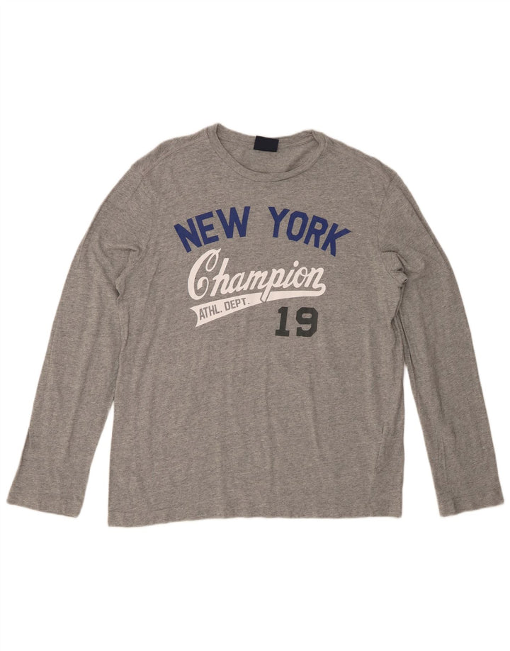 CHAMPION Top gráfico masculino manga comprida grande algodão cinza