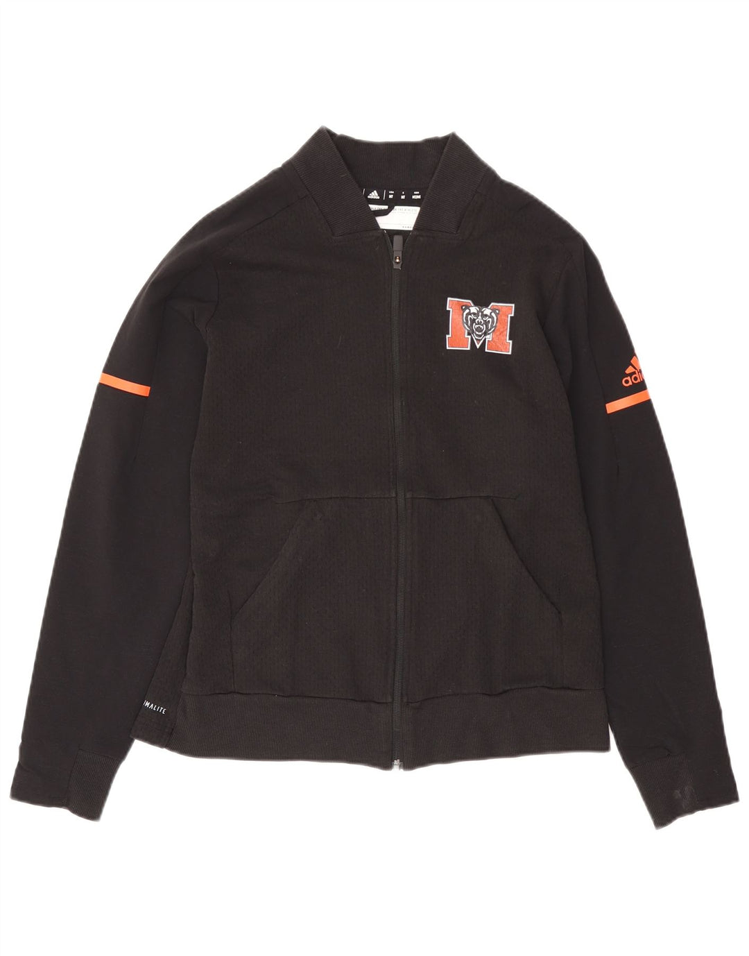 ADIDAS Womens Climalite Graphic Tracksuit Top Jacket UK 12/14 Médio Preto