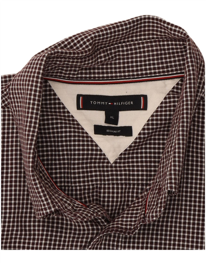 Camisa masculina TOMMY HILFIGER de ajuste regular XL marrom algodão guingão