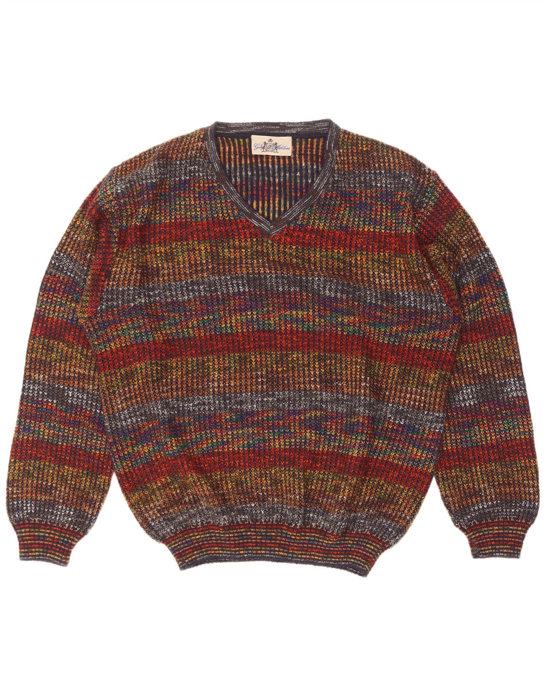 Suéter masculino George com decote em V IT 50 lã listrada multicolorida média