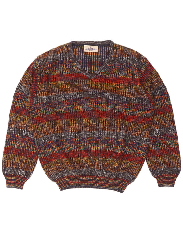 Suéter masculino George com decote em V IT 50 lã listrada multicolorida média