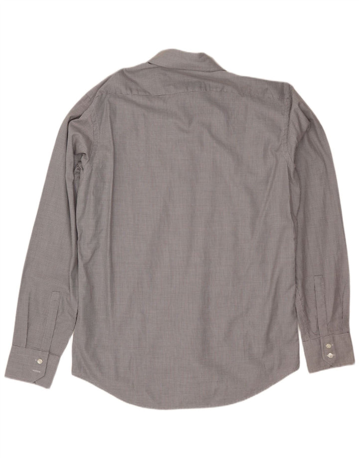 Camisa masculina Hugo Boss tamanho 40 15 3/4 algodão manchado cinza médio