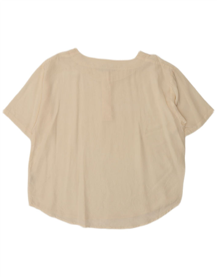 Blusa feminina vintage UK 18 XL seda bege