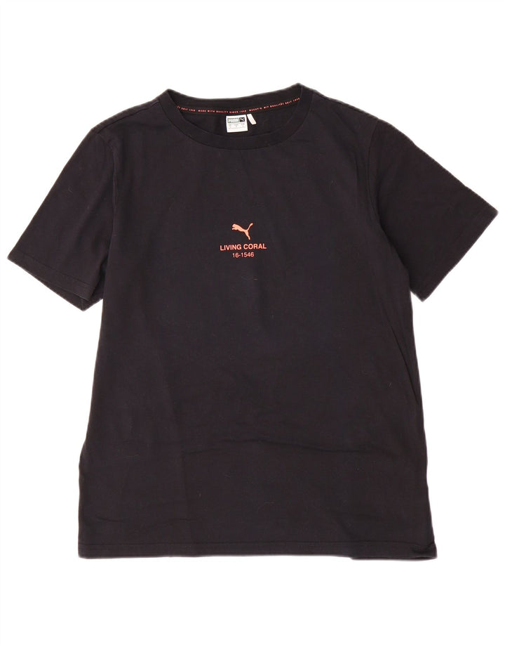 Puma Mens Graphic T-Shirt Top Pequeno Algodão Preto
