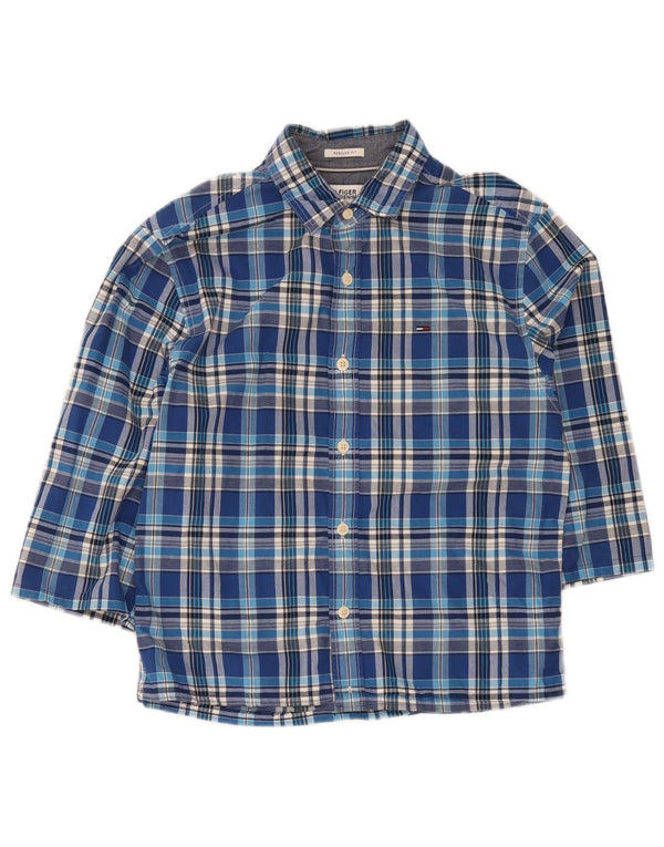 Camisa masculina Tommy Hilfiger manga 3/4 regular fit pequena xadrez azul