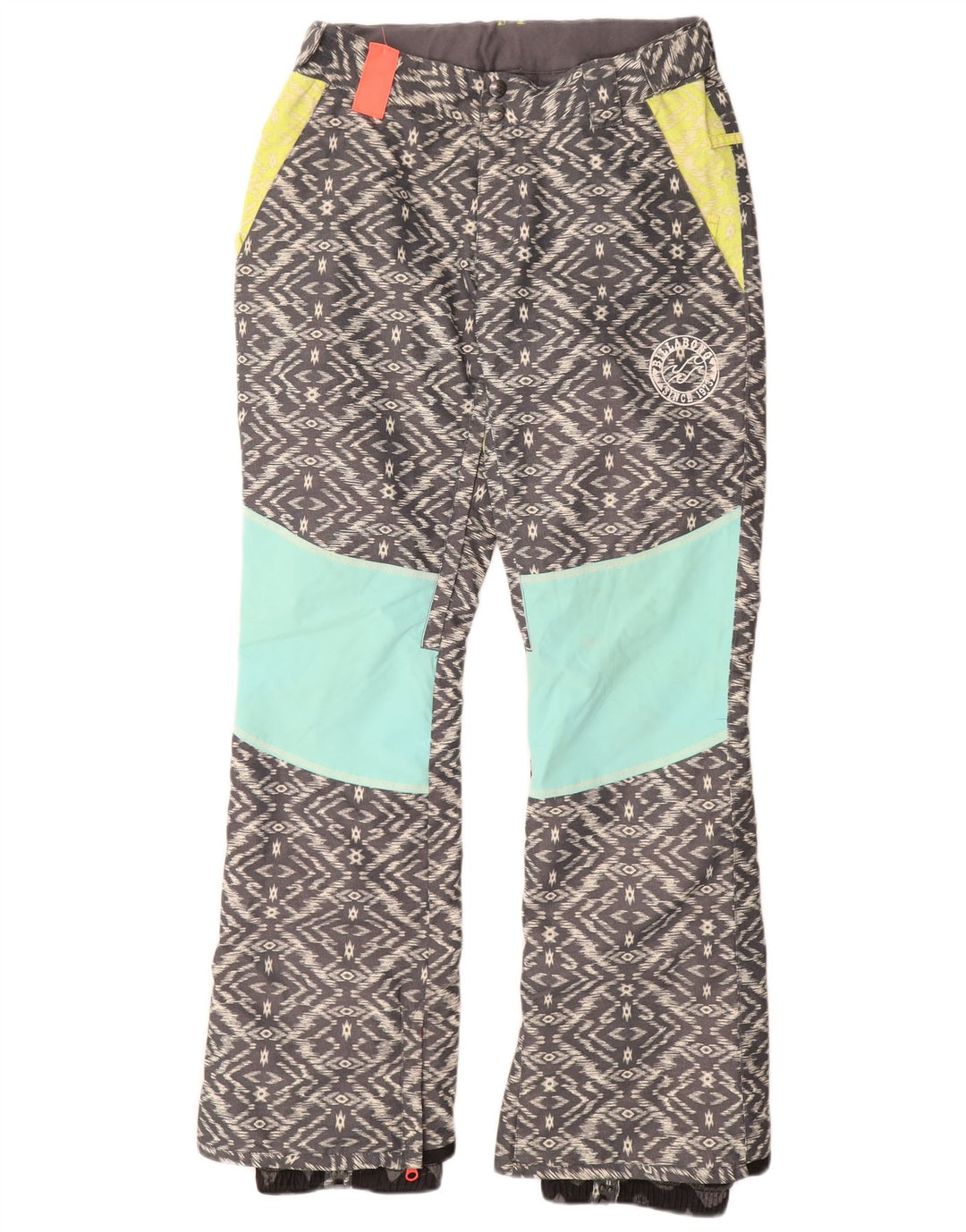 Calça de esqui feminina Billabong UK 14 poliéster geométrico cinza médio