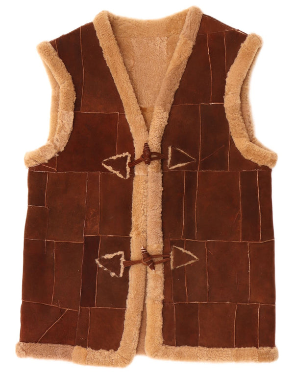 Colete masculino vintage Shearling UK 40 grande marrom