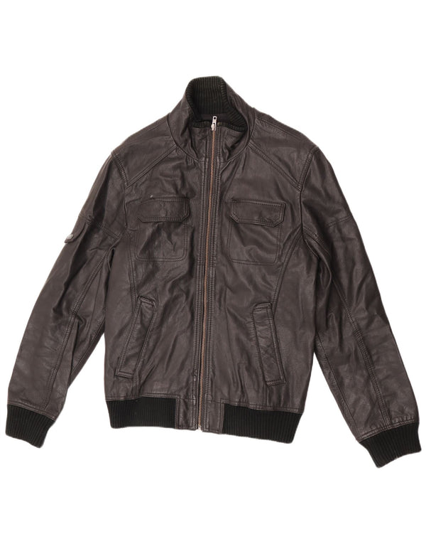 Jaqueta masculina de couro bomber Jack & Jones Reino Unido 40 grande preta