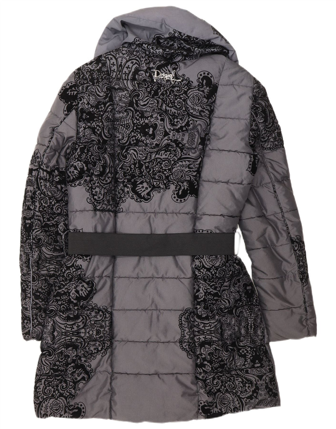 Casaco acolchoado feminino Desigual com peito duplo EU 38 cinza médio floral