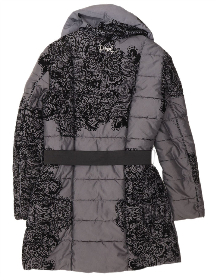 Casaco acolchoado feminino Desigual com peito duplo EU 38 cinza médio floral