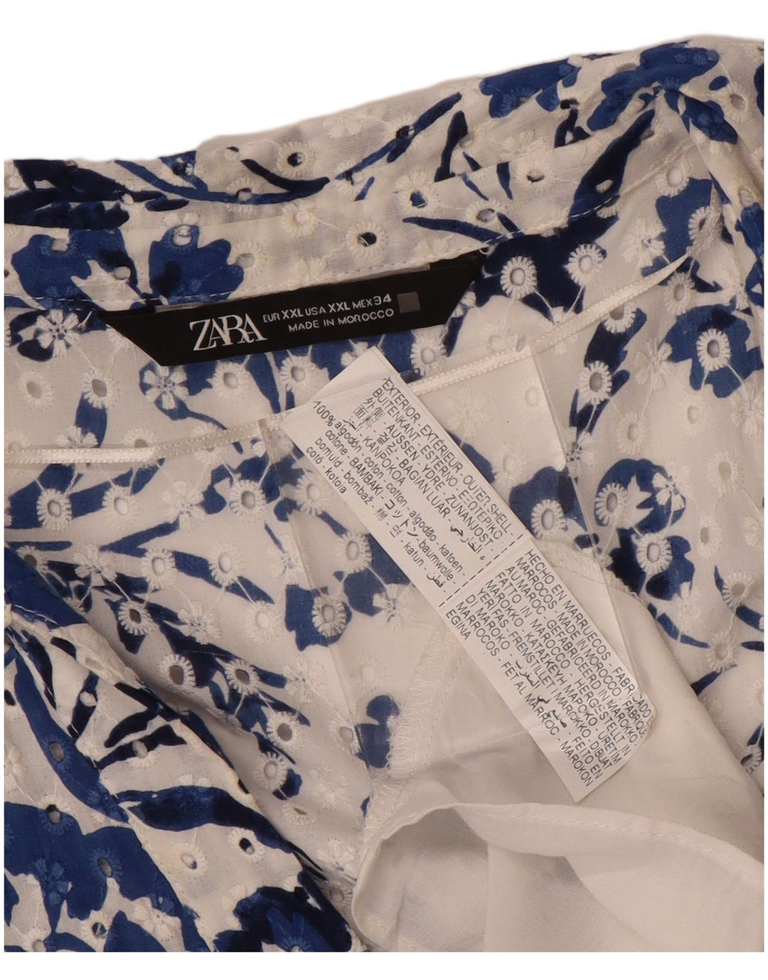 ZARA Vestido maxi feminino de mangas curtas UK 20 2XL azul floral algodão